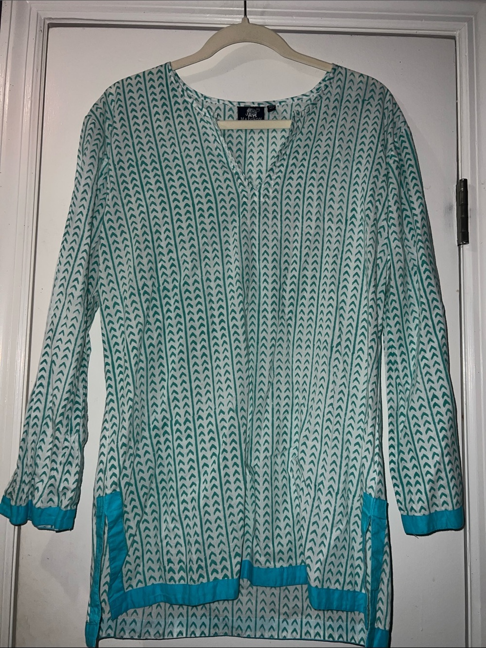 Women’s Teal Printed Tunic with Contrast Hem